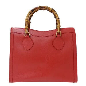 Gucci Bag Red Leather Handbag Bamboo